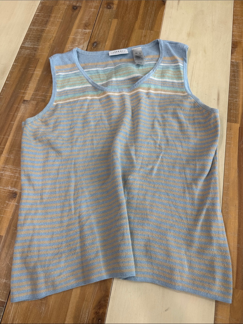 villager Pastel Striped Knit Tank in Blue, Beige & Mint